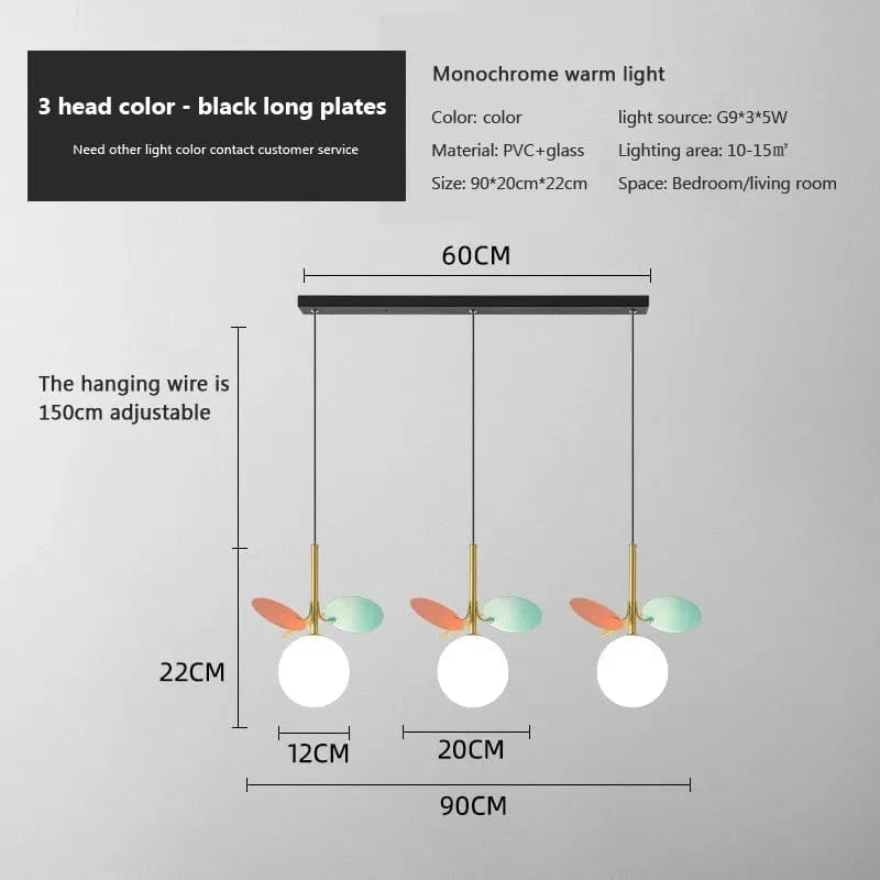 Lampurant LED - Boule de Verre Nordique Suspension Lustre Lampe créative pour Salon, Chambre d'Enfants et Intérieur | Marco Lucetti C-plaques longues noires / Chine