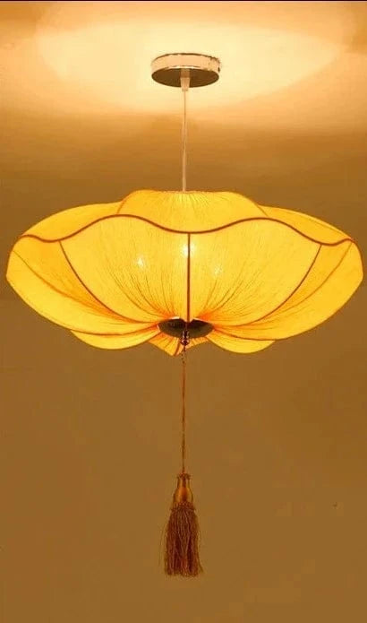 Lanterne chinoise en tissu suspendue, artisanale. | Marco Lucetti Jaune / Diamètre 40cm / Blanc froid