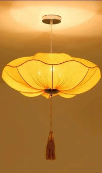 Lanterne chinoise en tissu suspendue, artisanale. | Marco Lucetti Jaune / Diamètre 40cm / Blanc froid