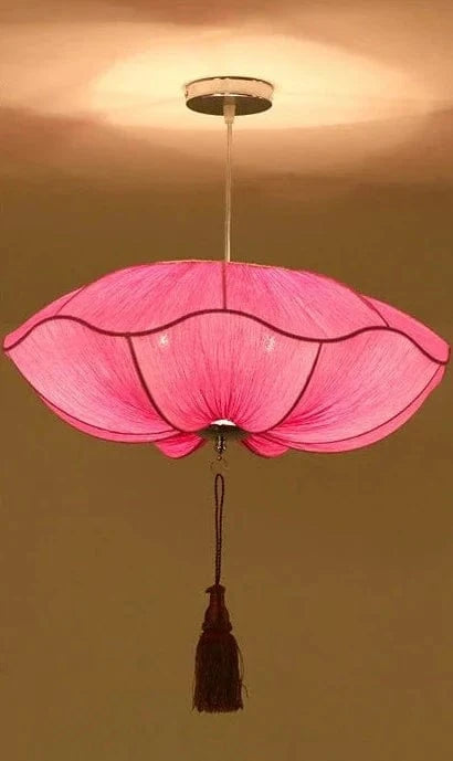 Lanterne chinoise en tissu suspendue, artisanale. | Marco Lucetti Rose / Diamètre 40cm / Blanc froid