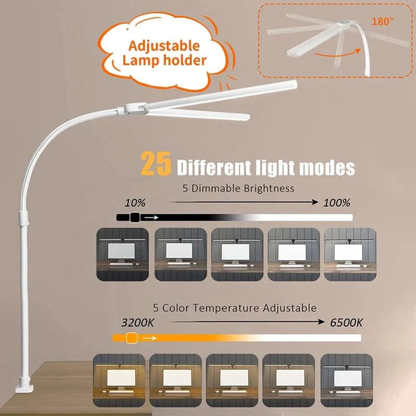 LAOPAO Lampe de bureau à double tête LED Architecte: EU/US 24W, 5 modes de couleur, 5 niveaux de luminosité, protection oculaire | Marco Lucetti