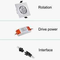 Spot LED carré encastré Dimmable 3W 5W 7W - Éclairage vers le bas - 110V 220V