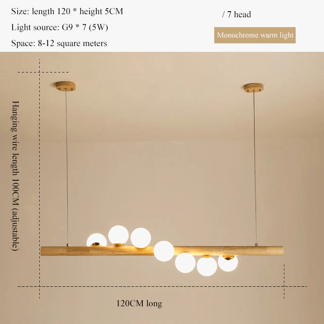 LED longue suspension en bois lumières boule de verre luxueuse Art Design  | Marco Lucetti