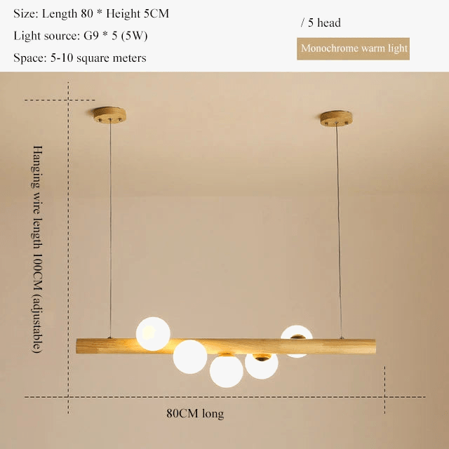 LED longue suspension en bois lumières boule de verre luxueuse Art Design  | Marco Lucetti
