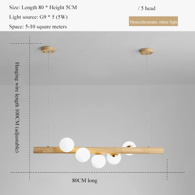 LED longue suspension en bois lumières boule de verre luxueuse Art Design  | Marco Lucetti