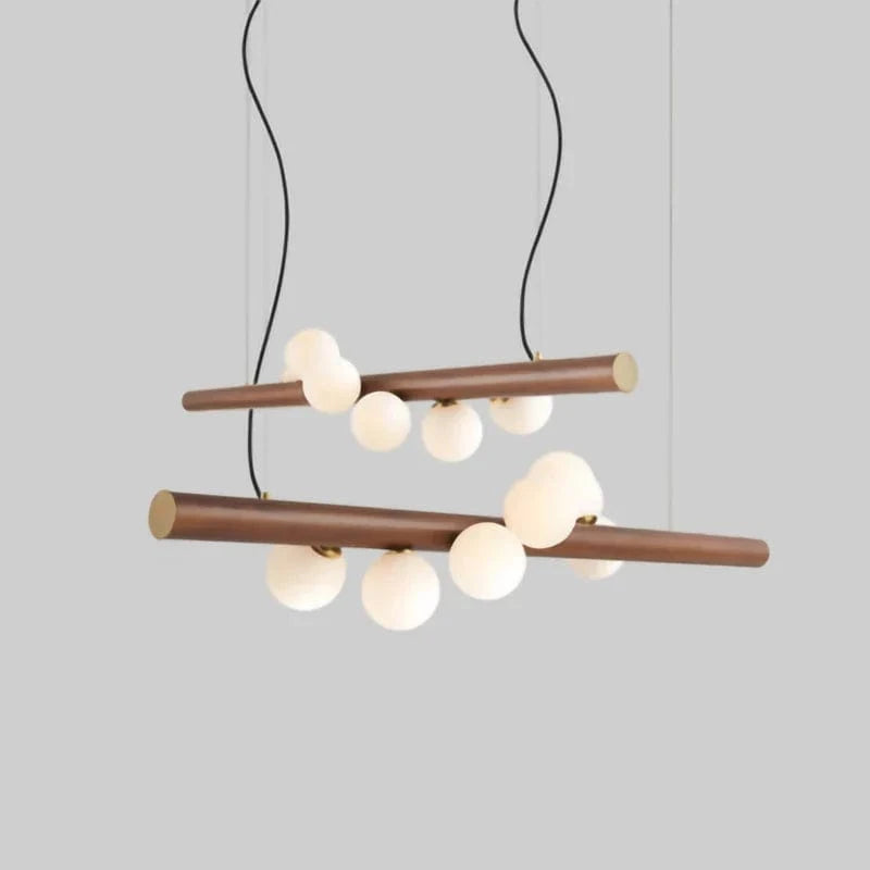 LED longue suspension en bois lumières boule de verre luxueuse Art Design  | Marco Lucetti