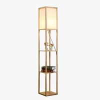 Lampadaire LED SkyFlo Nordic - Étagère de rangement en bois massif avec support fleur - Pour salon, chambre, bibliothèque