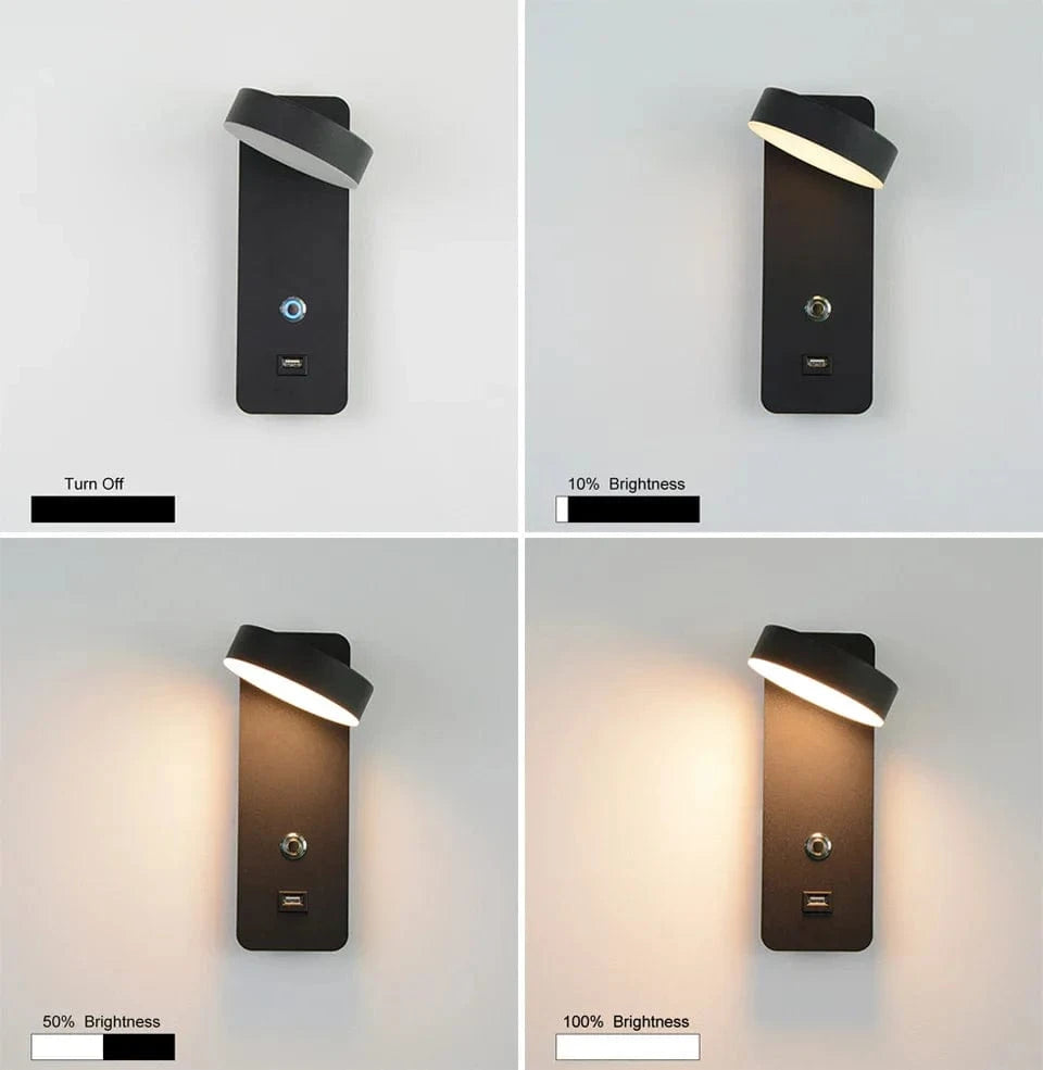 LITU - Applique Murale d'Intérieur Moderne en Aluminium avec Interface Tactile pour Gradation, USB LED pour Salon, Chevet et Couloir - Décoratif | Marco Lucetti