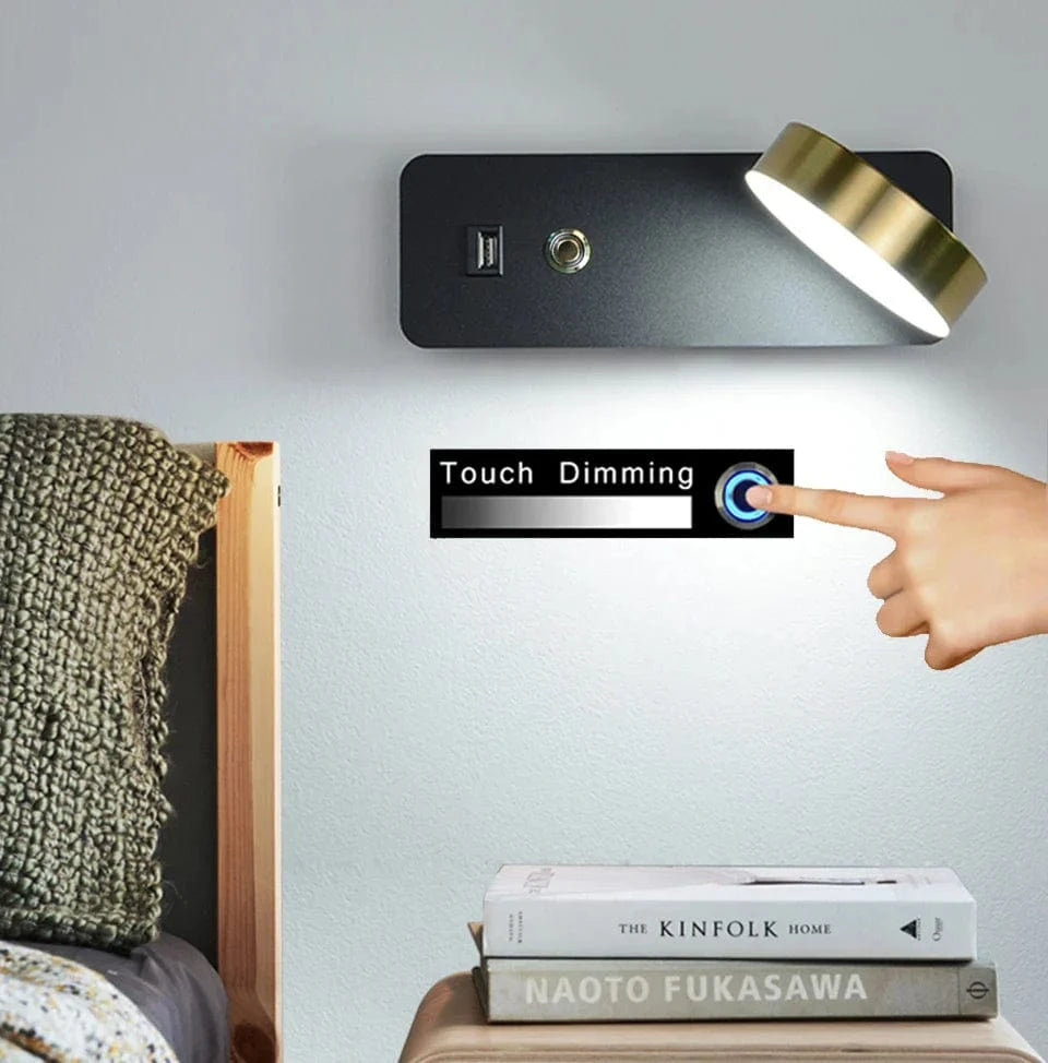 LITU - Applique Murale d'Intérieur Moderne en Aluminium avec Interface Tactile pour Gradation, USB LED pour Salon, Chevet et Couloir - Décoratif | Marco Lucetti
