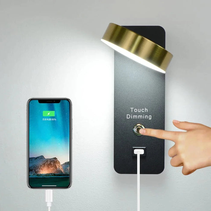 LITU - Applique Murale d'Intérieur Moderne en Aluminium avec Interface Tactile pour Gradation, USB LED pour Salon, Chevet et Couloir - Décoratif | Marco Lucetti