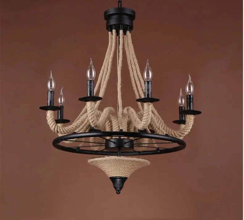 Loft américain - Lustre en bois nostalgique pour Restaurant, Salon, Bar, Internet Café - Lampe industrielle en corde de chanvre suspendue | Marco Lucetti