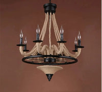 Loft américain - Lustre en bois nostalgique pour Restaurant, Salon, Bar, Internet Café - Lampe industrielle en corde de chanvre suspendue | Marco Lucetti