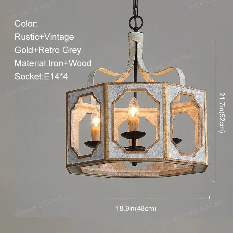 Loft Vintage Wood Lustre: Suspension Luminaire Gris pour Chambre, Salon & Cuisine | Marco Lucetti D48 H52cm 4LT