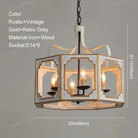 Loft Vintage Wood Lustre: Suspension Luminaire Gris pour Chambre, Salon & Cuisine | Marco Lucetti D56 H55cm 6LT