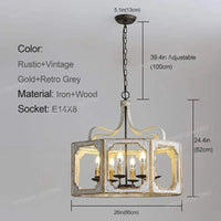 Loft Vintage Wood Lustre: Suspension Luminaire Gris pour Chambre, Salon & Cuisine | Marco Lucetti D66 H62cm 8LT