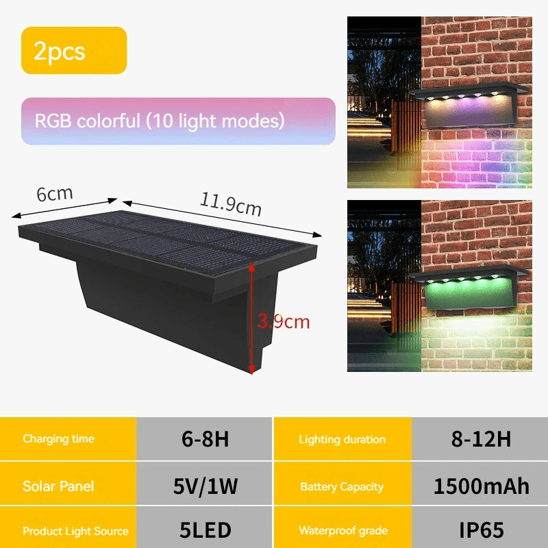 Lot de 2 Lampes Solaires Extérieures 5 LED Étanche Intelligentes -