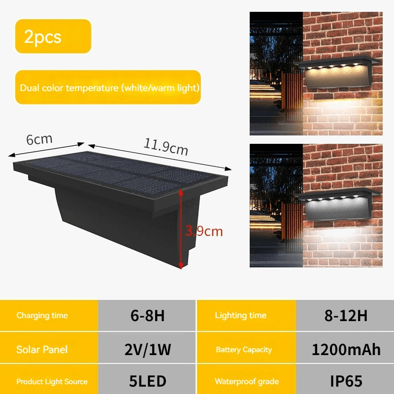 Lot de 2 Lampes Solaires Extérieures 5 LED Étanche Intelligentes -