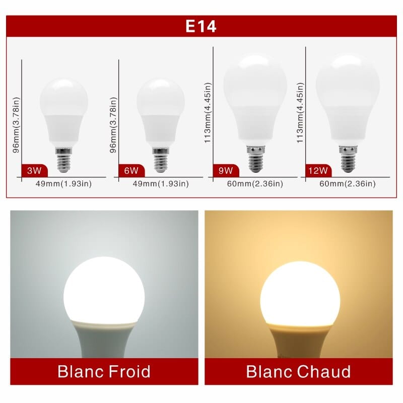 Lot de 4 ampoules LED E14 dernier cri (3W à 12W) | Marco Lucetti