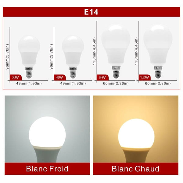Lot de 4 ampoules LED E14 dernier cri (3W à 12W) | Marco Lucetti