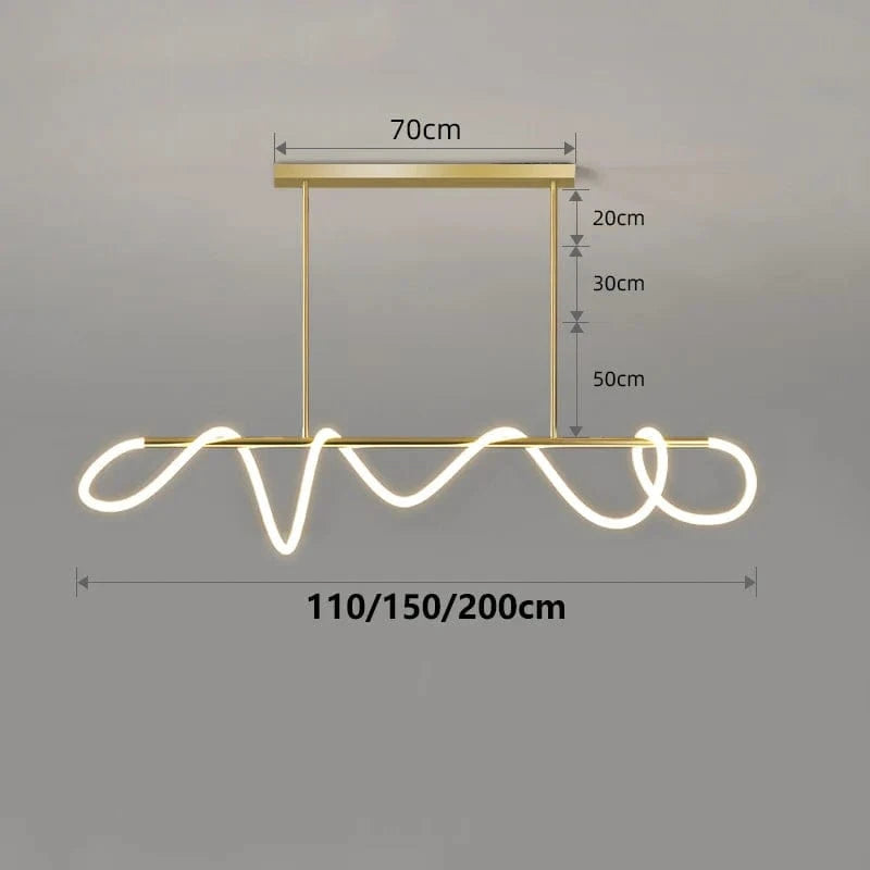 Lumières LED modernes pour la maison: Lampes suspendues design pour salon et salle à manger | Marco Lucetti Or long / Longueur 110cm / Blanc froid