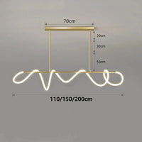 Lumières LED modernes pour la maison: Lampes suspendues design pour salon et salle à manger | Marco Lucetti Or long / Longueur 110cm / Blanc froid