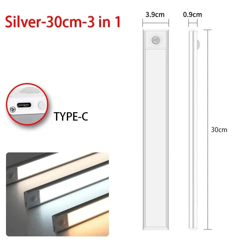 Lumières LED Ultra Slim avec capteur de mouvement | Marco Lucetti Argent-30cm-3 en 1 / 3 couleurs dans une lampe
