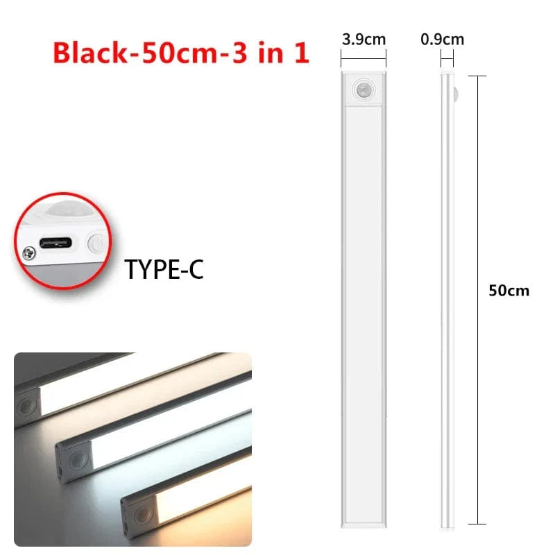 Lumières LED Ultra Slim avec capteur de mouvement | Marco Lucetti Argent-50cm-3 en 1 / 3 couleurs dans une lampe