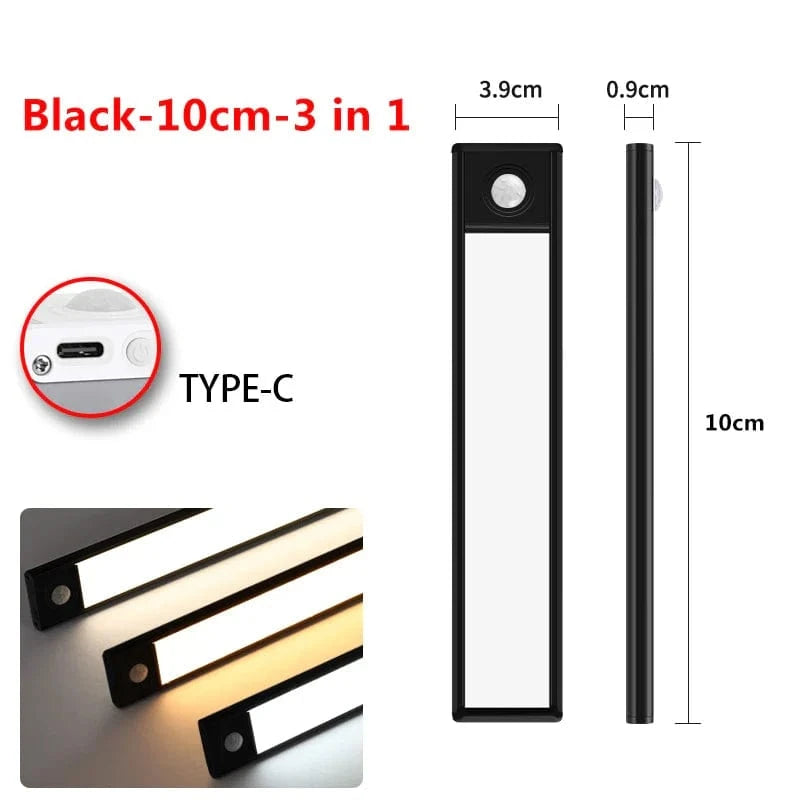 Lumières LED Ultra Slim avec capteur de mouvement | Marco Lucetti Noir-10cm-3 en 1 / 3 couleurs dans une lampe