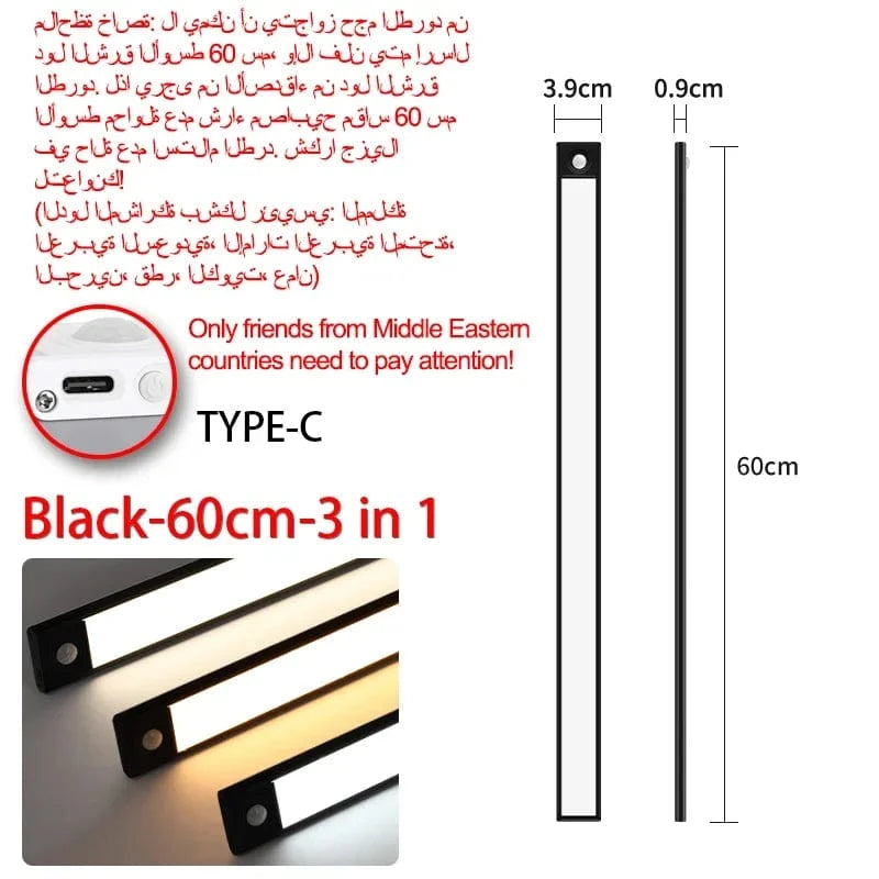 Lumières LED Ultra Slim avec capteur de mouvement | Marco Lucetti Noir-60cm-3 en 1 / 3 couleurs dans une lampe