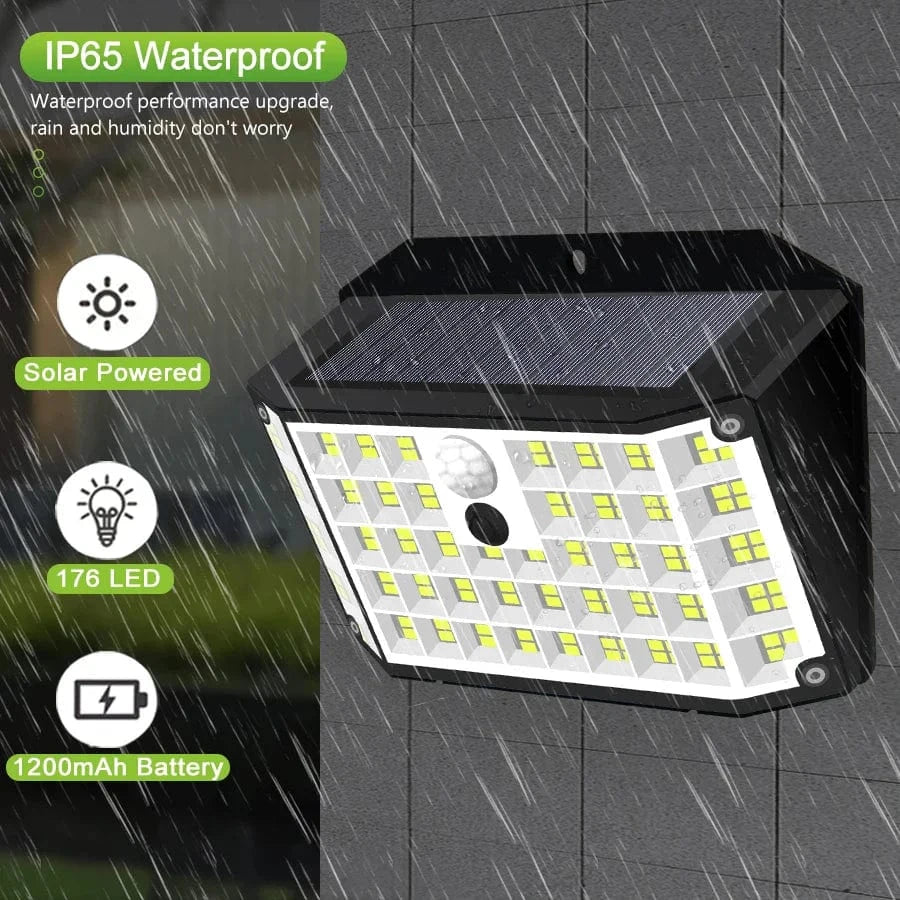 Lumières Solaires 176 LED d'Inondation avec Capteur de Mouvement IP65 - Lampe Murale pour l'Extérieur | Marco Lucetti