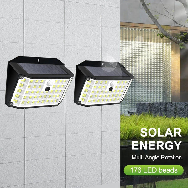 Lumières Solaires 176 LED d'Inondation avec Capteur de Mouvement IP65 - Lampe Murale pour l'Extérieur | Marco Lucetti