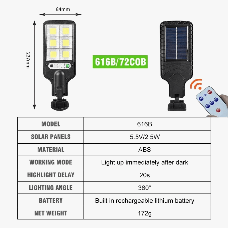 Lumières solaires extérieures LED 30/72COB Cour Impermeable Avec Capteur de Mouvement - Marque X | Marco Lucetti