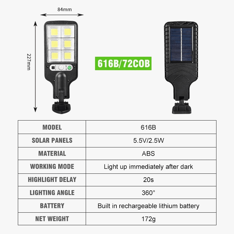 Lumières solaires extérieures LED 30/72COB Cour Impermeable Avec Capteur de Mouvement - Marque X | Marco Lucetti