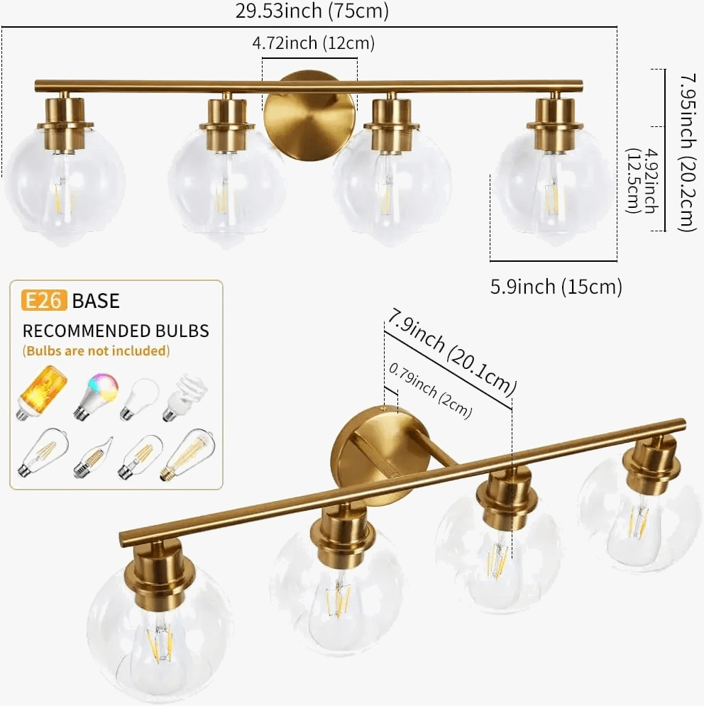 Luminaire industriel pour vanité de salle de bains avec applique murale miroir et abat-jour en verre | Marco Lucetti