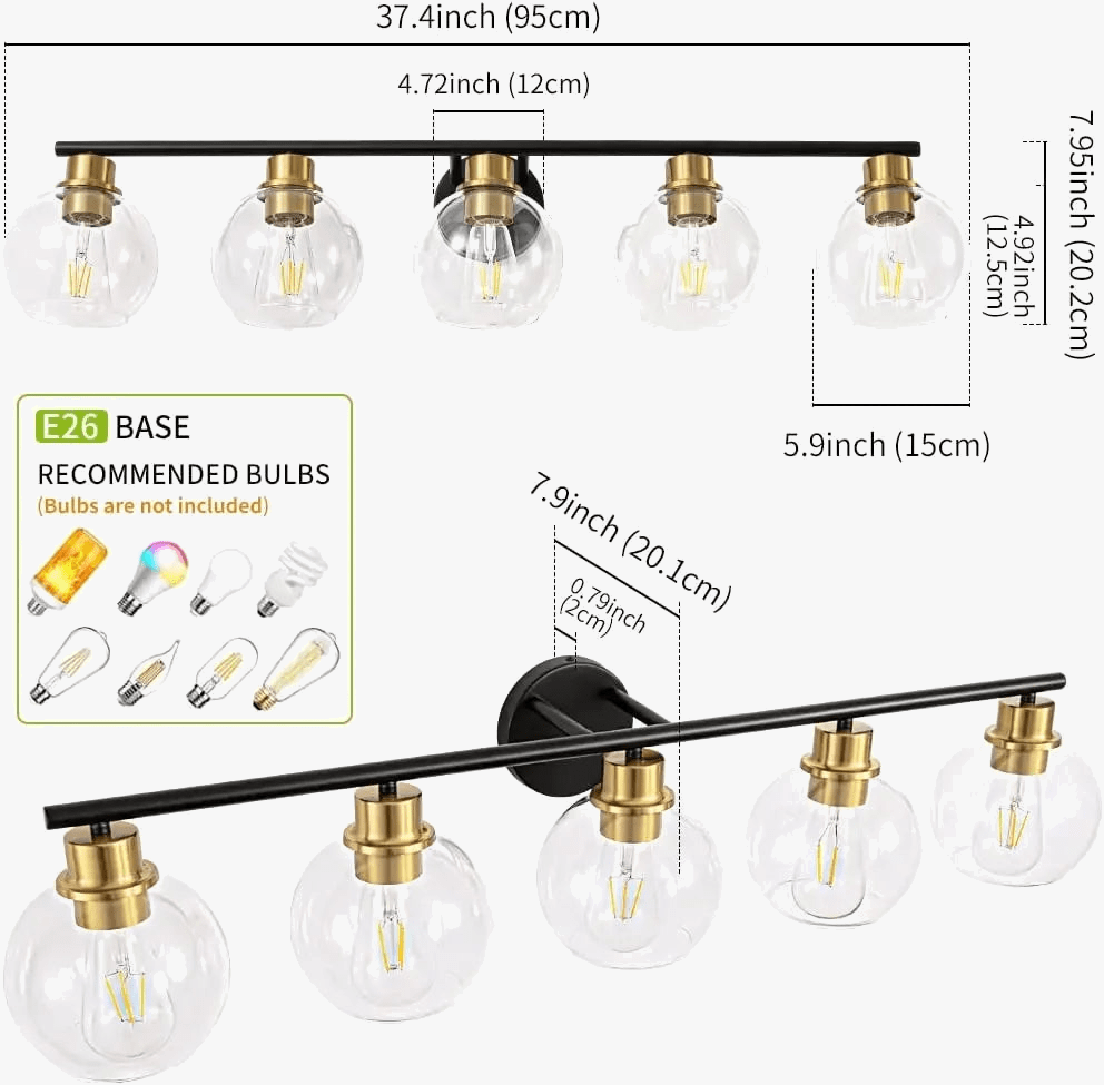 Luminaire industriel pour vanité de salle de bains avec applique murale miroir et abat-jour en verre | Marco Lucetti