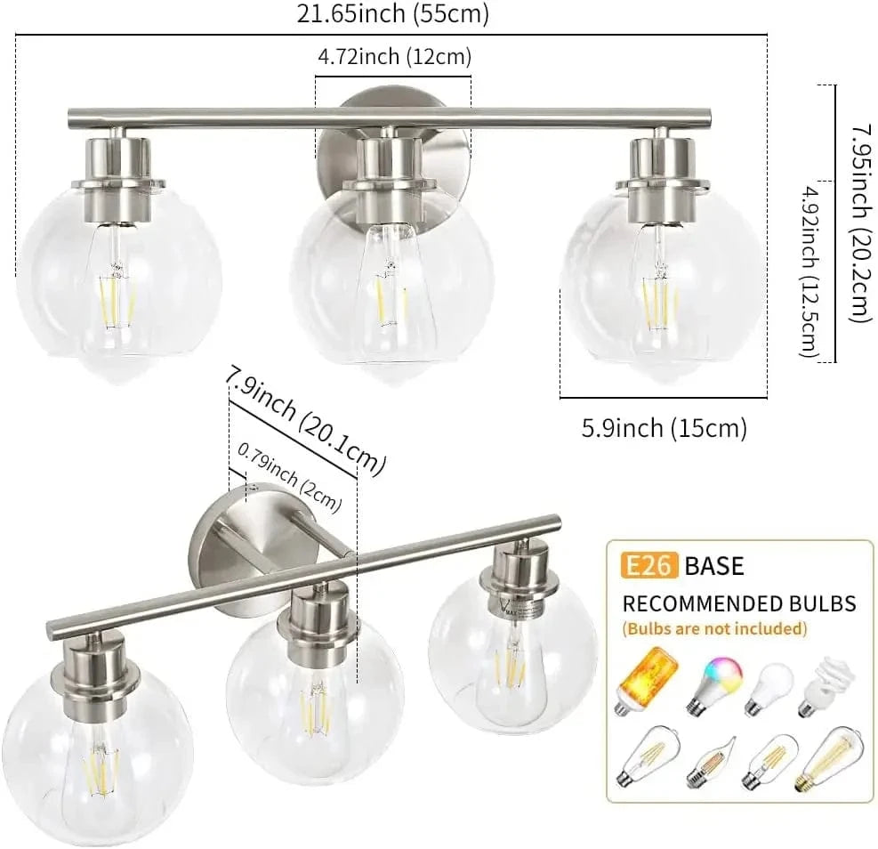 Luminaire industriel pour vanité de salle de bains avec applique murale miroir et abat-jour en verre | Marco Lucetti Chorm 3 lumières