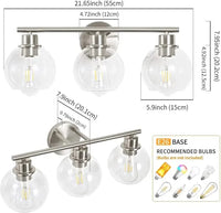 Luminaire industriel pour vanité de salle de bains avec applique murale miroir et abat-jour en verre | Marco Lucetti Chorm 3 lumières