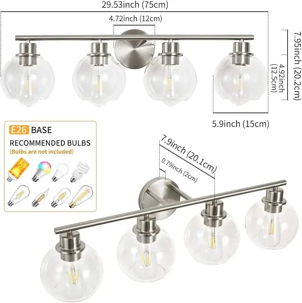 Luminaire industriel pour vanité de salle de bains avec applique murale miroir et abat-jour en verre | Marco Lucetti Chorm 4 lumières