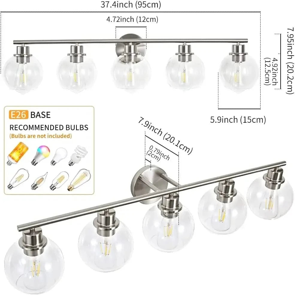 Luminaire industriel pour vanité de salle de bains avec applique murale miroir et abat-jour en verre | Marco Lucetti Chorme 5 lumières