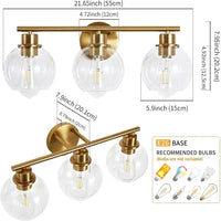 Luminaire industriel pour vanité de salle de bains avec applique murale miroir et abat-jour en verre | Marco Lucetti Or 3 lumières