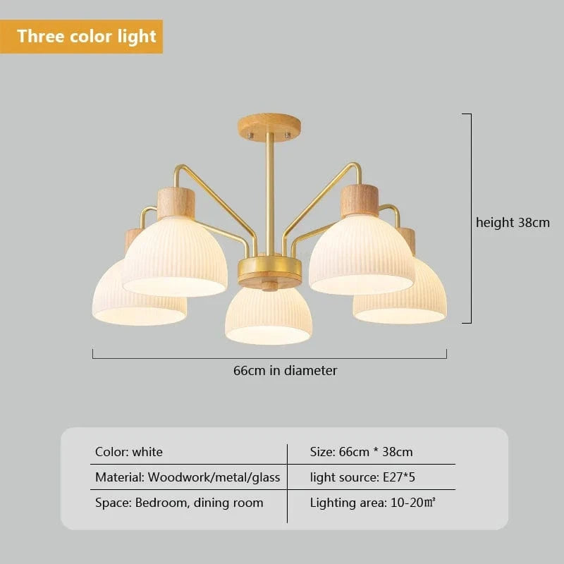 Luminaire LED en verre et bois pour chambre : style nordique minimaliste | Marco Lucetti CL113 Tricolore 5H