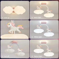 Luminaire Licorne Lumière : Plafonnier Enfant LED avec Télécommande nuage princesse rose complet | Marco Lucetti
