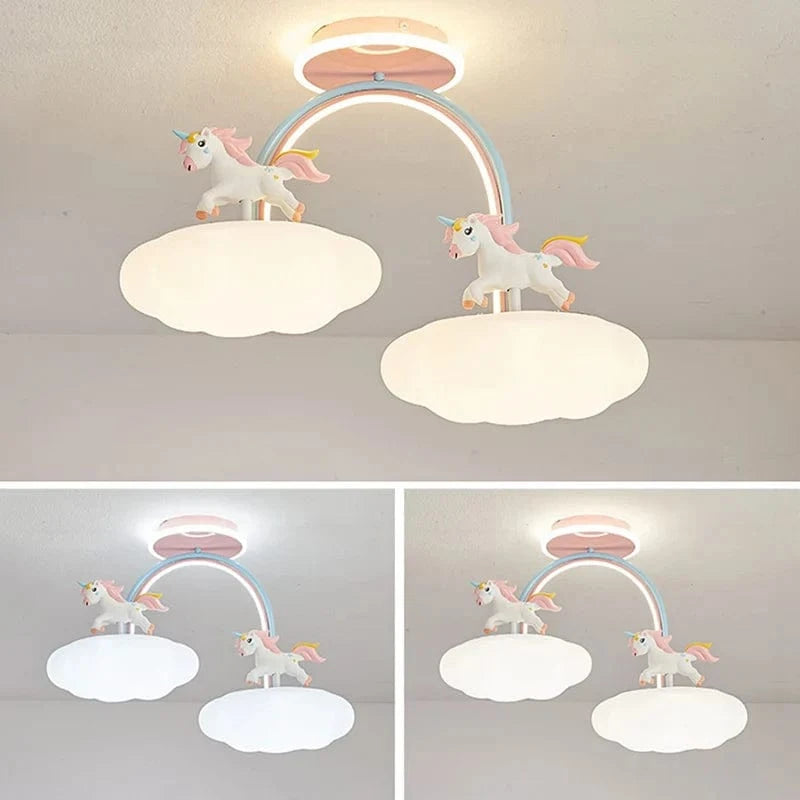 Luminaire Licorne Lumière : Plafonnier Enfant LED avec Télécommande nuage princesse rose complet | Marco Lucetti