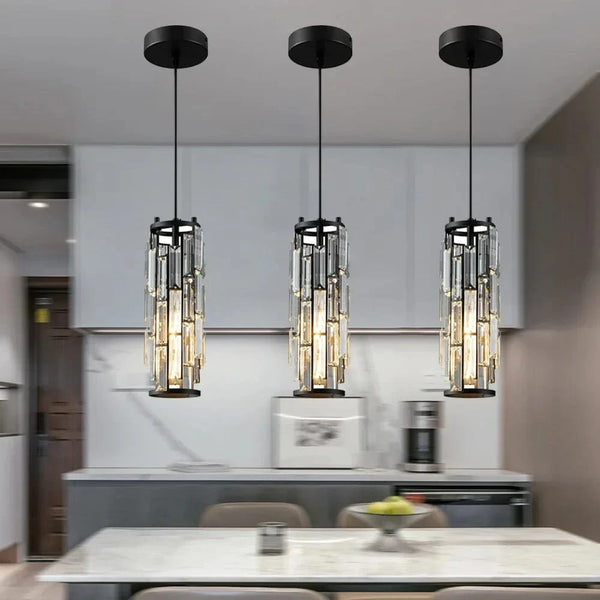 Luminaire moderne à mini lustres en cristal pour îlot de cuisine salle à manger chambre - Noir/Chrome - 3 lumières | Marco Lucetti