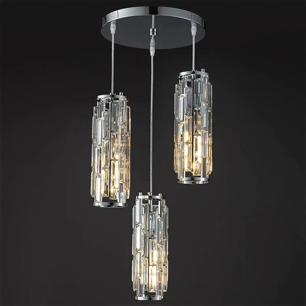 Luminaire moderne à mini lustres en cristal pour îlot de cuisine salle à manger chambre - Noir/Chrome - 3 lumières | Marco Lucetti Chrome-3 lumière / Sans ampoule