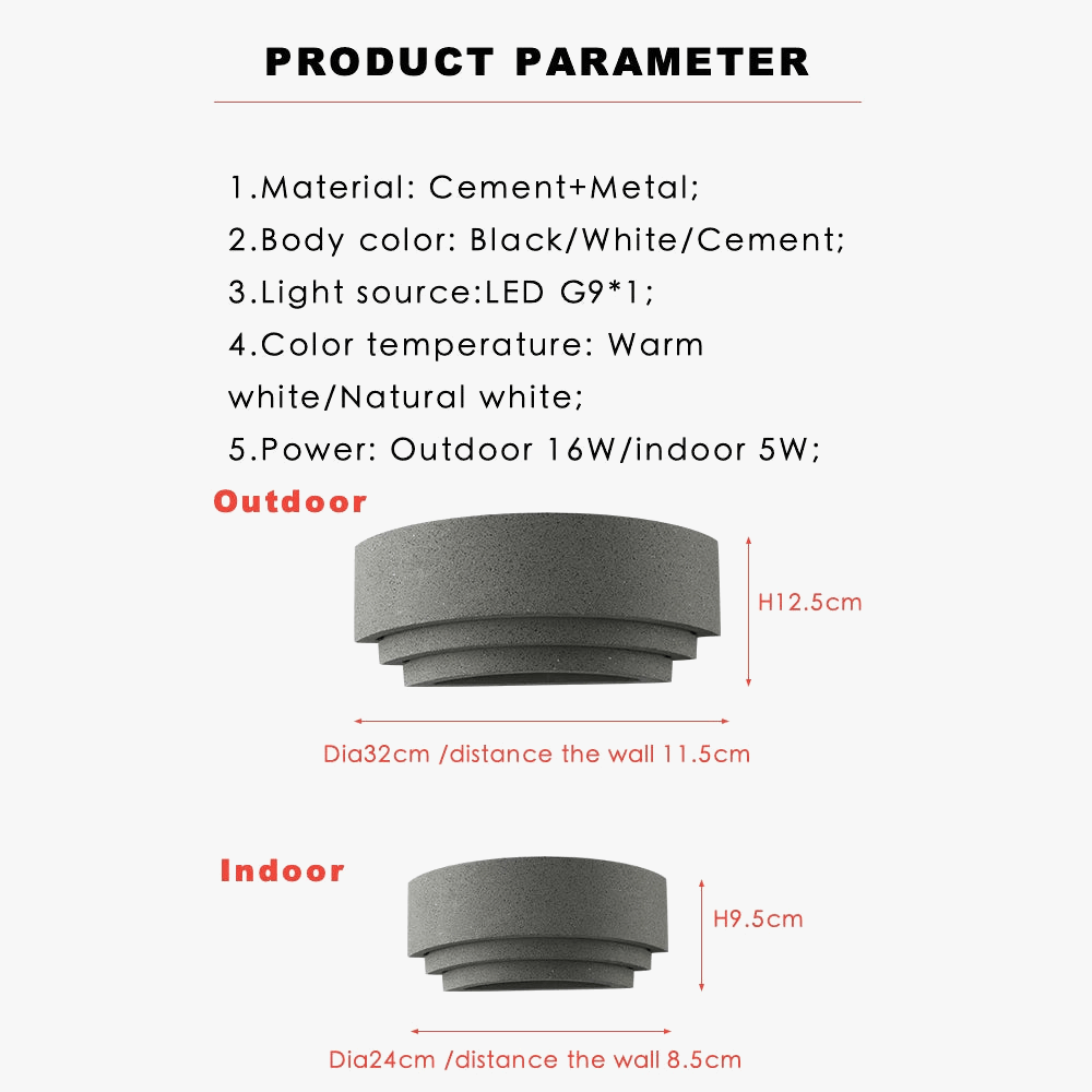 Luminaire mural en ciment LED étanche IP65 - Villa de jardin - 110V/220V - Design moderne - Applique murale lunaire circulaire Jardin/Porche | Marco Lucetti