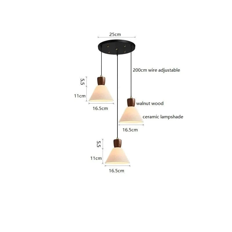 Luminaire Suspendu LED en Noyer Céramique Style Nordique Japonais iwhd | Marco Lucetti 3 têtes 11 / 4W (Max100W)