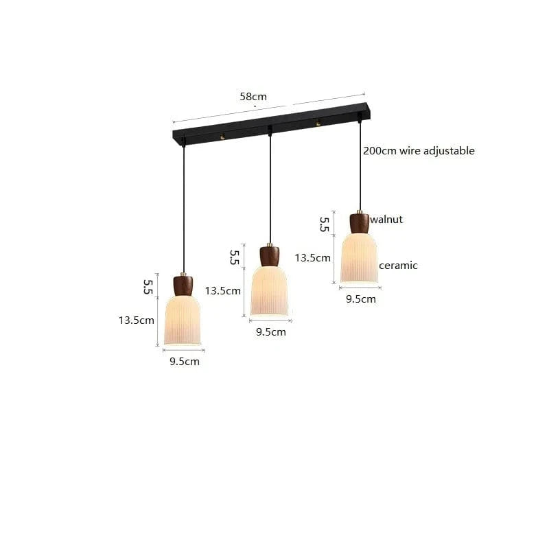 Luminaire Suspendu LED en Noyer Céramique Style Nordique Japonais iwhd | Marco Lucetti 3 têtes 4 / 4W (Max100W)
