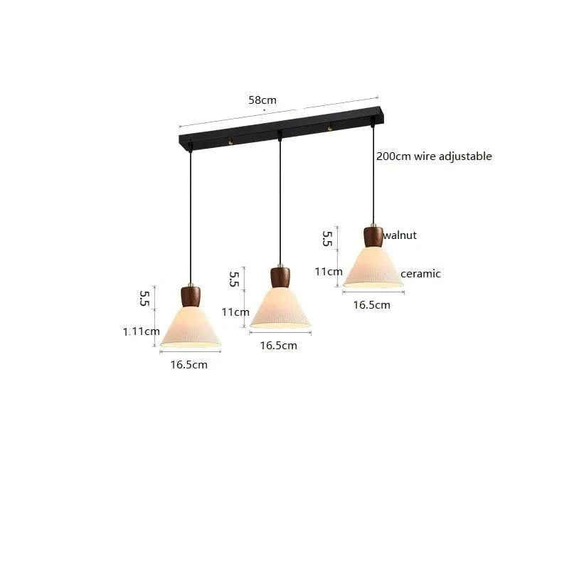 Luminaire Suspendu LED en Noyer Céramique Style Nordique Japonais iwhd | Marco Lucetti 3 têtes 5 / 4W (Max100W)