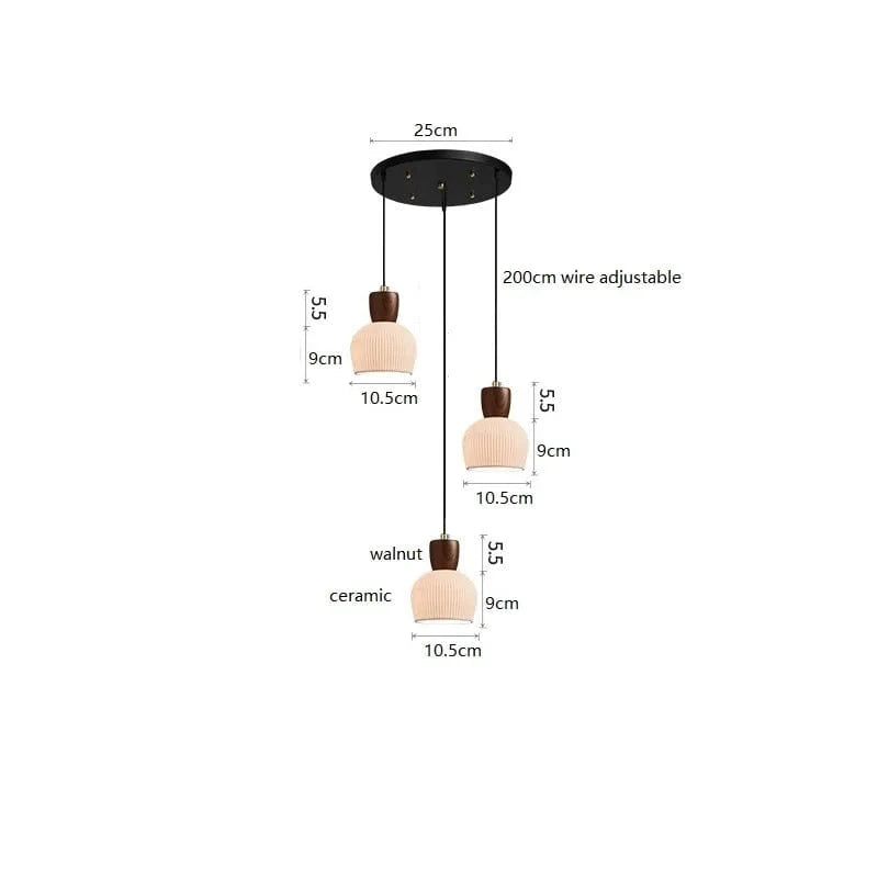 Luminaire Suspendu LED en Noyer Céramique Style Nordique Japonais iwhd | Marco Lucetti 3 têtes 7 / 4W (Max100W)